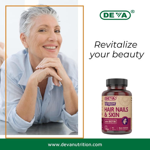DEVA Vegan Vitamins Hair, Nails & Skin Supplement, 500 mcg Biotin, 90 Tablets (Pack of 2)