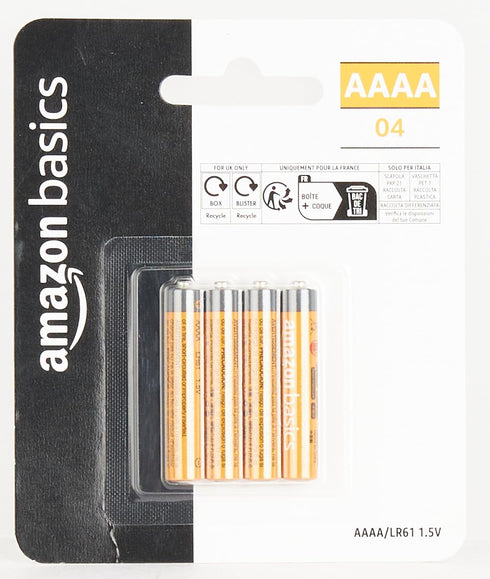 Amazon Basics 4-Pack AAAA Alkaline Batteries, High-Performance, 1.5 Volt, 3-Year Shelf Life