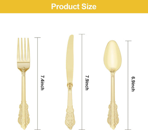 150PCS Gold Plastic Silverware for 50 Guests, Heavy Duty Gold Disposable Utensils Sets, Includes 50 Forks, 50 Spoons, 50 Knives, Elegant Cutlery Perfect for Wedding or Party by Bestluck