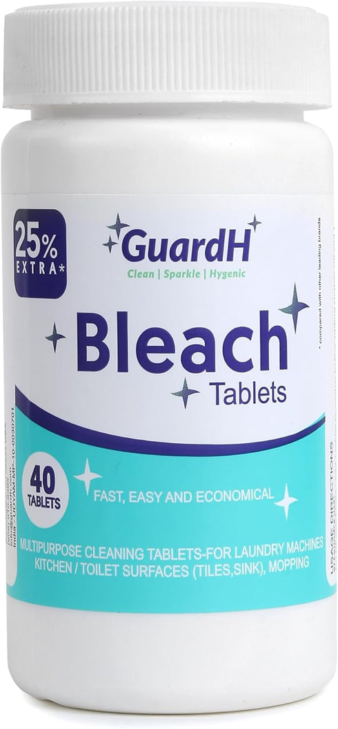 Bleach Tablets, 40 Count - Multipurpose Cleaning for Laundry, Kitchen, Bathroom Tiles, Toilet Bowls
