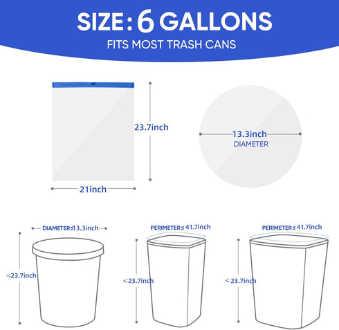 60 Count 6 Gallons Drawstring Garbage Bags for Office, Living Room, Kitchen, Bathroom