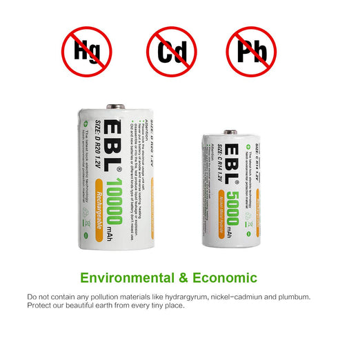 EBL Rechargeable C Batteries, 5000mAh Ni-MH High Capacity C Cell Battery, Pack of 4