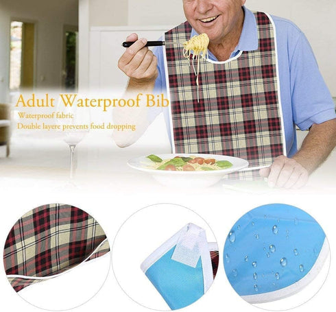 Waterproof Adult Bibs with Crumb Catcher - Reusable Dining Protector