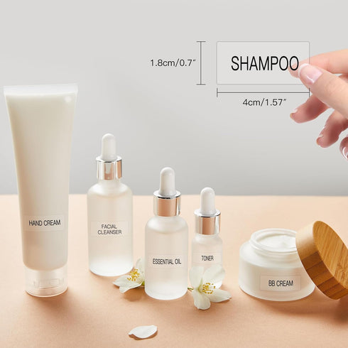 Toiletry Labels for Travel Size Bottles, 120 PCS Waterproof Clear Bathroom Labels for Shampoo, Conditioner, Lotion