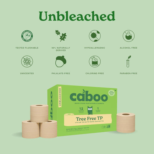 Packaging, 2 Pack 12 300 Caboo Tree Free Unbleached Toilet Paper | Plastic Free Septic Safe, Eco Friendly, Chemical