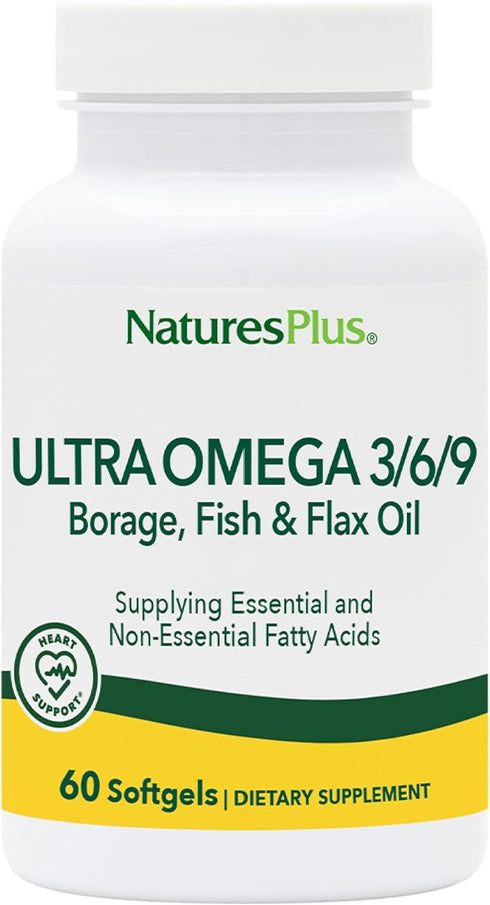 Natures Plus Ultra Omega 3 6 9, 1200 mg, 60 Softgels - Borage Oil, Fish Oil, Flax Oil Supplement, Gluten-Free - 60