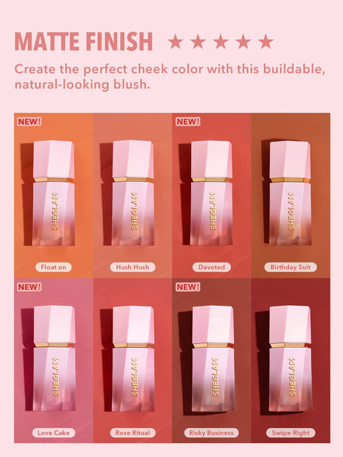 SHEGLAM Color Bloom Liquid Blush Makeup for Cheeks, Matte Finish - Float On