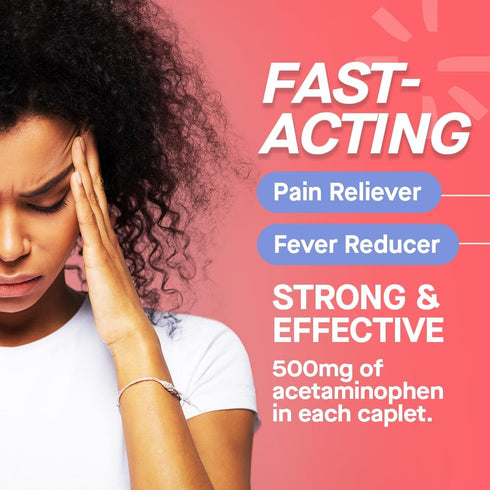 Genexa Acetaminophen 500mg Extra Strength Pain Reliever & Fever Reducer | 100 Caplets for Headache, Backache, Toothache