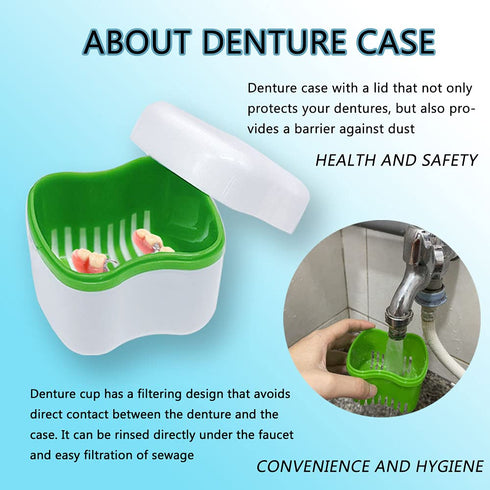 Denture Cup Kit, 2 Denture Cases with 2 Denture Toothbrushes & 2 Portable Toothbrush Boxes for Travel