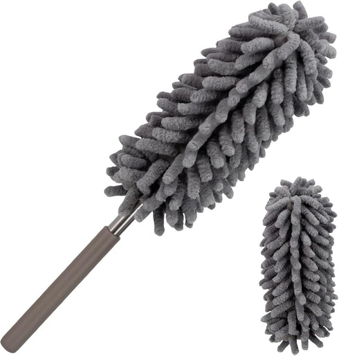 Loulicia Microfiber Feather Duster for Cleaning,Sheneyron Washable Dusters,with 2pcs Replaceable Microfiber Head,Detachable Cleaning