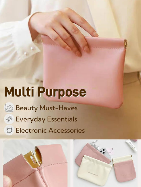 Small Pink Cosmetic Bags for Women, Pu Leather Makeup Pouch with Zipper, Travel Makeup Bag for Purse