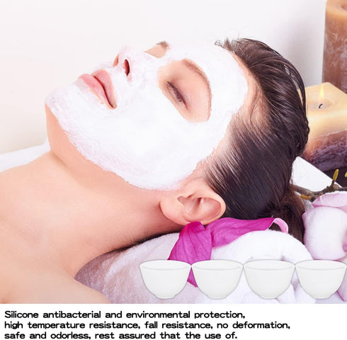 White DIY Face Mask Mixing Bowl, Microwavable Silicone Facial Mud Bowl, 4Pcs Cosmetic Beauty Tool