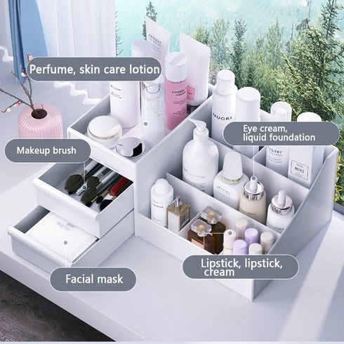 Makeup Desk Organizer with Drawers, Countertop Holder for Cosmetics, Vanity Storage for Lipstick, Brushes, Jewelry