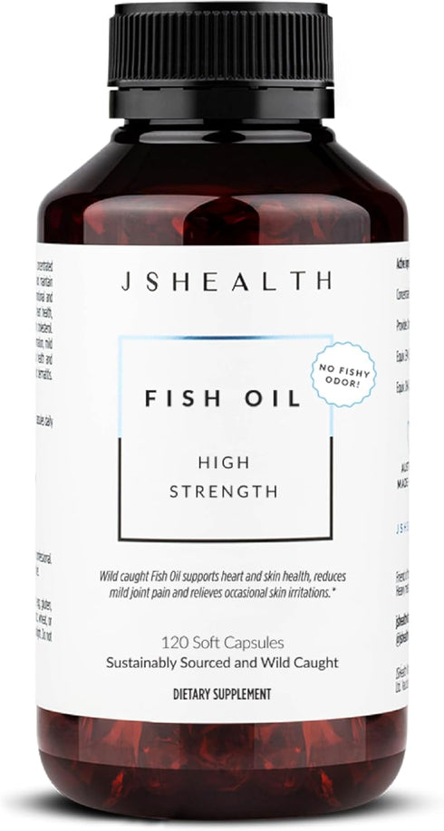 JSHealth High Strength Fish Oil Supplements - Omega 3 Fish Oil from Wild-Caught Fish, 120 Capsules