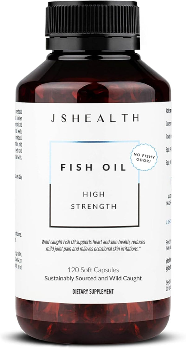 JSHealth High Strength Fish Oil Supplements - Omega 3 Fish Oil from Wild-Caught Fish, 120 Capsules