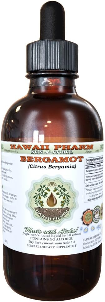 Hawaii Pharm Bergamot Alcohol-Free Liquid Extract, Bergamot (Citrus Bergamia) Dried Fruit Peel Glycerite Natural