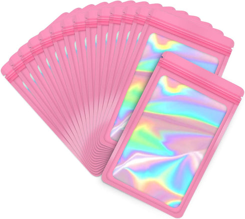 100-pack 6×6 inch Mylar Bags with Clear Window, Holographic Resealable Packaging for Jewelry, Candy, Food Supplies