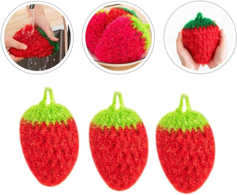 UPKOCH 3Pcs Fun Strawberry Shape Dish Scrubber - Super Soft Absorbent Dish Sponges for Washing Dishes
