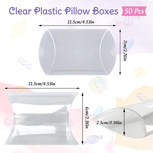 ISKYBOB 50 Pack Clear Plastic Pillow Boxes for Favors, Mini Gift Boxes for Candy Treats, 4x2
