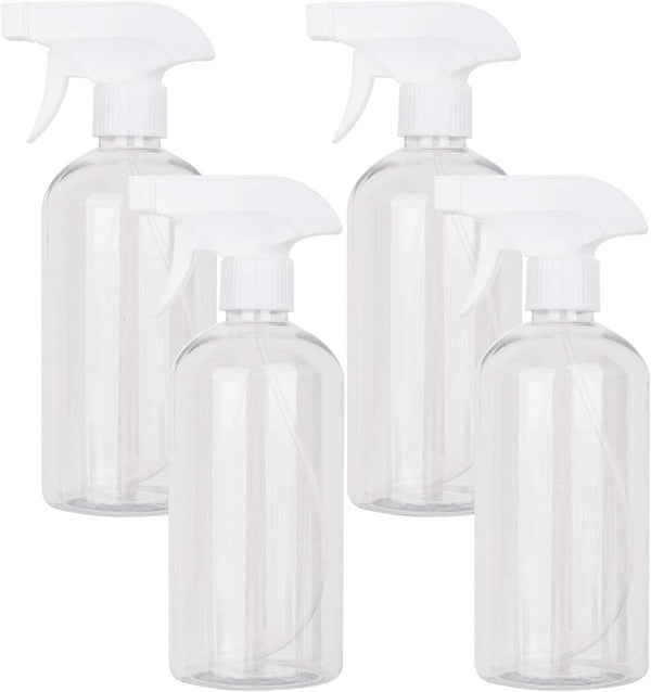 UUJOLY 17 oz Clear Plastic Spray Bottle Trigger, Refillable Container for Water, Essential Oils, Hair, 4 Pack