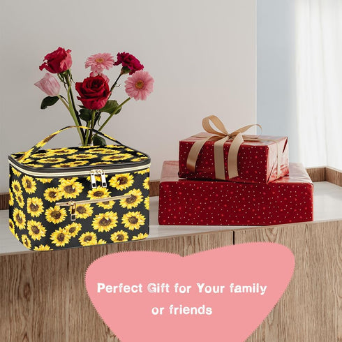 FITINI Travel Sunflower Makeup Bag, Large Capacity Waterproof Toiletry Organizer Bag for Women
