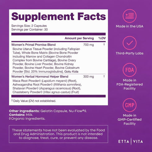 Primal Beef Organ Supplement for Women (Made in USA) Boosted w Shatavari, Maca, Ashwagandha, and Chasteberry - Grass