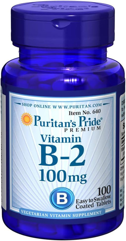 Vitamin B-2 100 Mg Tablets, 100 Count by Puritans Pride