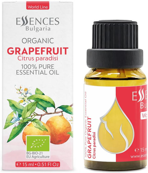 Essences Bulgaria Organic Grapefruit Essential Oil 0.51 Fl Oz, 100% Pure Natural for Home Aromatherapy and Massage