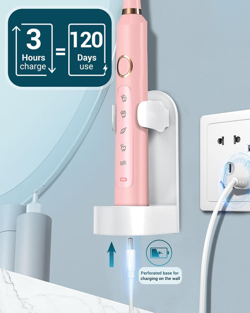 Rtauys M5 Sonic Electric Toothbrush for Adults, Rechargeable with 8 Brush Heads & Travel Case, Pink