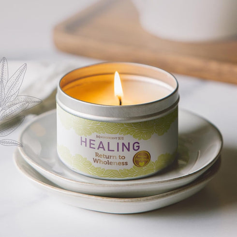 MAGNIFICENT 101 Healing & Manifestation Smudge Candle - 6 Oz Red Soy Wax, 35-Hour Burn, Infused with Oils