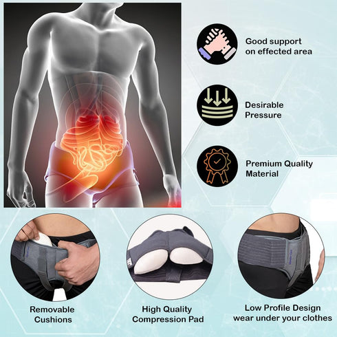 Wonder Care Hernia Belt for Men, XL, Inguinal Support, Adjustable Groin Straps, Removable Compression Pads