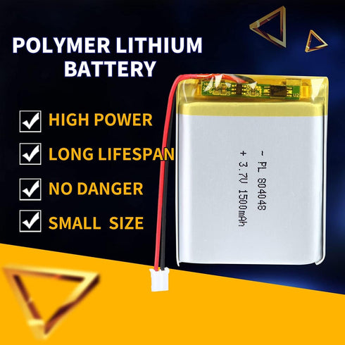 3.7V 1500mAh Lipo Battery Pack with JST Connector, Rechargeable Lithium Polymer Ion 804048