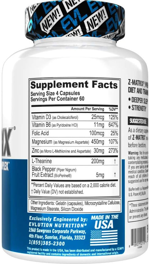 ZMatrix Zinc Magnesium Aspartate Post Workout Supplement, Magnesium and Zinc for Muscle Recovery, Sleep Support, EVL