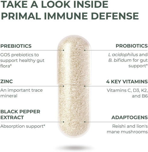 Primal Harvest Primal Immune Defense - 60 Capsules, 10-in-1 Immune Defense Supplement with Probiotics