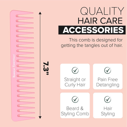 Pink Carbon Wide Tooth Comb for Curly and Straight Hair (7 inch) - Professional Detangling Comb for Styling