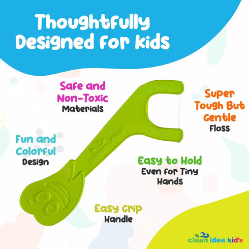 Kids Ecofloss - 150 Individually Wrapped Floss Picks - Flosser for Kids - Packaged Floss Picks