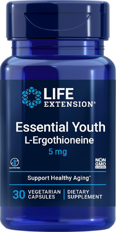 Life Extension Essential Youth L-Ergothioneine 30 Vegetarian Capsules for Longevity & Healthy Aging, Gluten-Free,