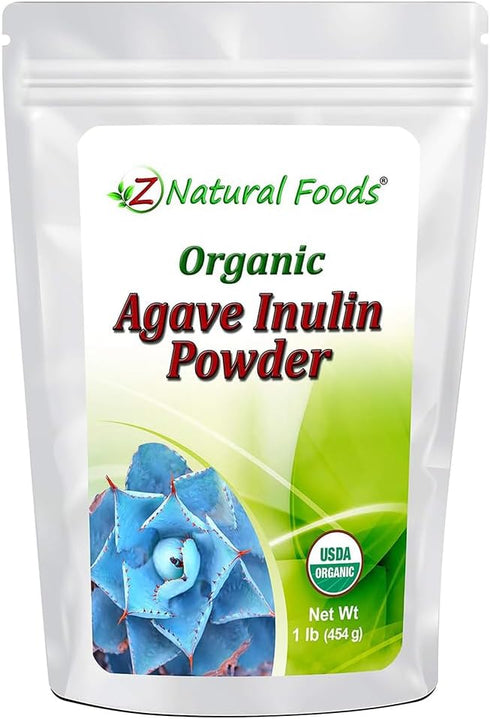 Z Natural Foods Organic Agave Inulin Powder, 1 lb, Natural Fiber Supplement, Prebiotic Superfood Powder for Drinks,