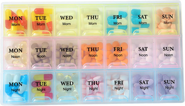 JedJadr 7 Day Pill Organizer 3 Times a Day, Morning noon and Night