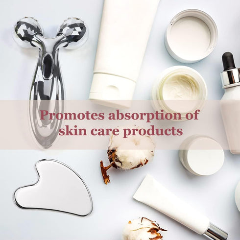 Stainless Steel Gua Sha and Face Roller Set, Facial Tool for Skin Care and Massaging