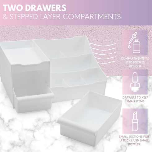 Mantello White Makeup Organizer for Vanity, Cosmetic Organizer for Toiletries and Makeup, Storage for Vanity