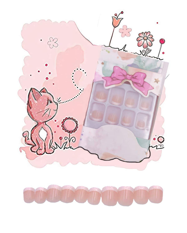 MISUD French Fake Nails 24pcs Classic Natural Pre-Glued Short Square Shape with Shiny Edge