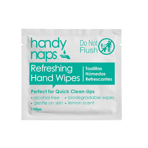 Handynaps Alcohol-Free Hand Wipes - Box of 100 Individually Wrapped Wipes with Fresh Lemon Scent for Adults and Kids