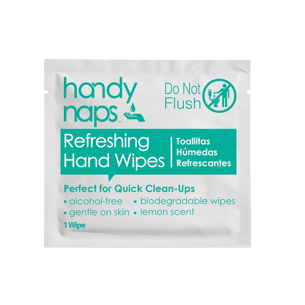 Handynaps Alcohol-Free Hand Wipes - Box of 100 Individually Wrapped Wipes with Fresh Lemon Scent for Adults and Kids