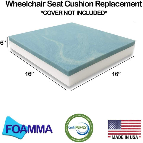 Foamma 6 16 16 Gel Memory Foam Wheelchair Seat Cushion Replacement for Coccyx, Orthopedic Back Support, x x Centipur-US