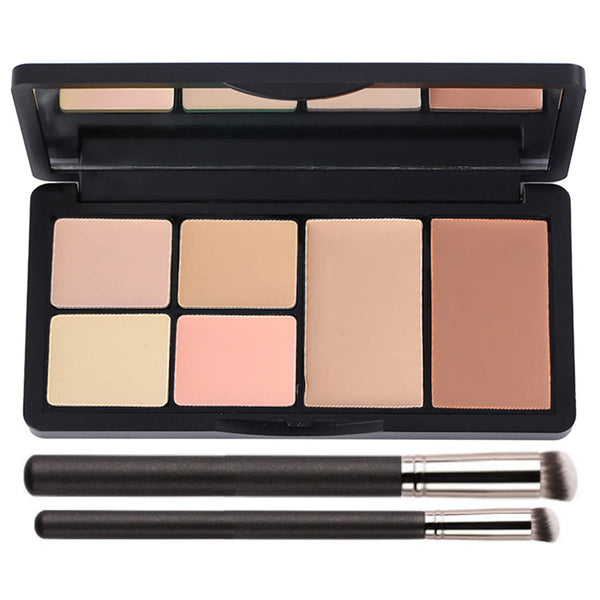 Concealer Contour Palette, 6 In 1 Color Correcting Makeup Kit with 2 Packs Brush for Dark Circles, Blemishes