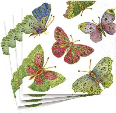 Entertaining with Caspari Ivory Jeweled Butterflies Paper Cocktail Napkins, Pack of 20