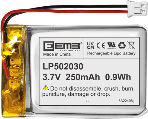 EEMB 3.7V Lithium Polymer Battery, 250mAh 502030 Lipo Rechargeable with JST Connector