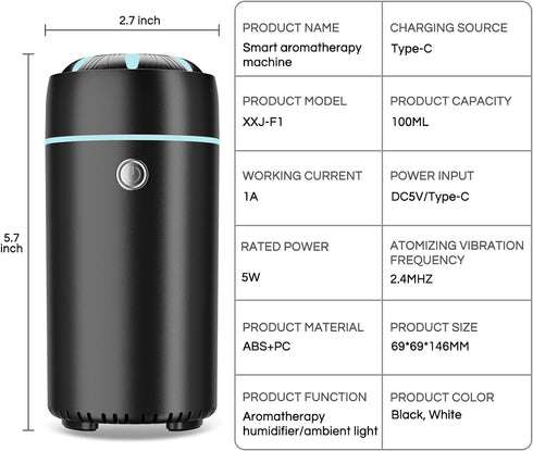Car Humidifier Diffuser for Essential Oils, USB Cool Mist Air Freshener for Car, Home, Office, Bedroom (Black)