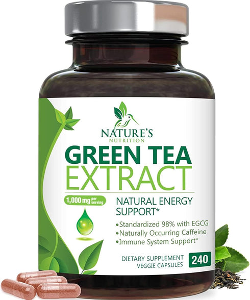 Green Tea Extract Capsules 1000mg 98% Standardized EGCG - 3X Strength for Natural Energy - 240 Capsules